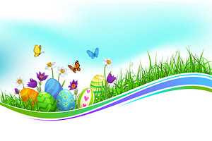 Easter Eggs Green Grass Wave