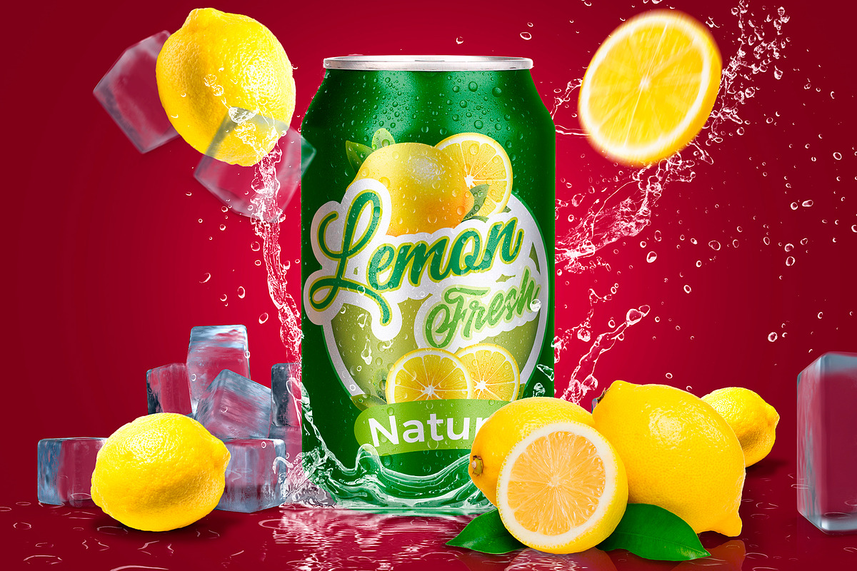Tin Can Water Droplets Lemon Mockup, a Packaging Mockup by rogeriomarcos (Photo 3 of 6)