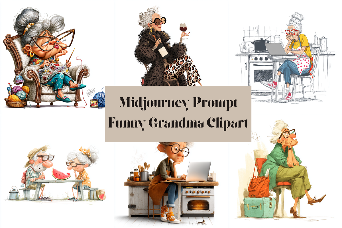 Prompt Funny Grandma Clipart, a Decorative Illustration by Creative design (Photo 1 of 7)