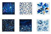 Blue Ink Flowers Digital Paper, an Illustration by CreationArt (Thumbnail 2 of 5)