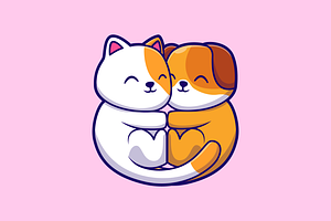 Cute Cat Hug Dog Couple Cartoon, an Animal Illustration by Catalyst Labs