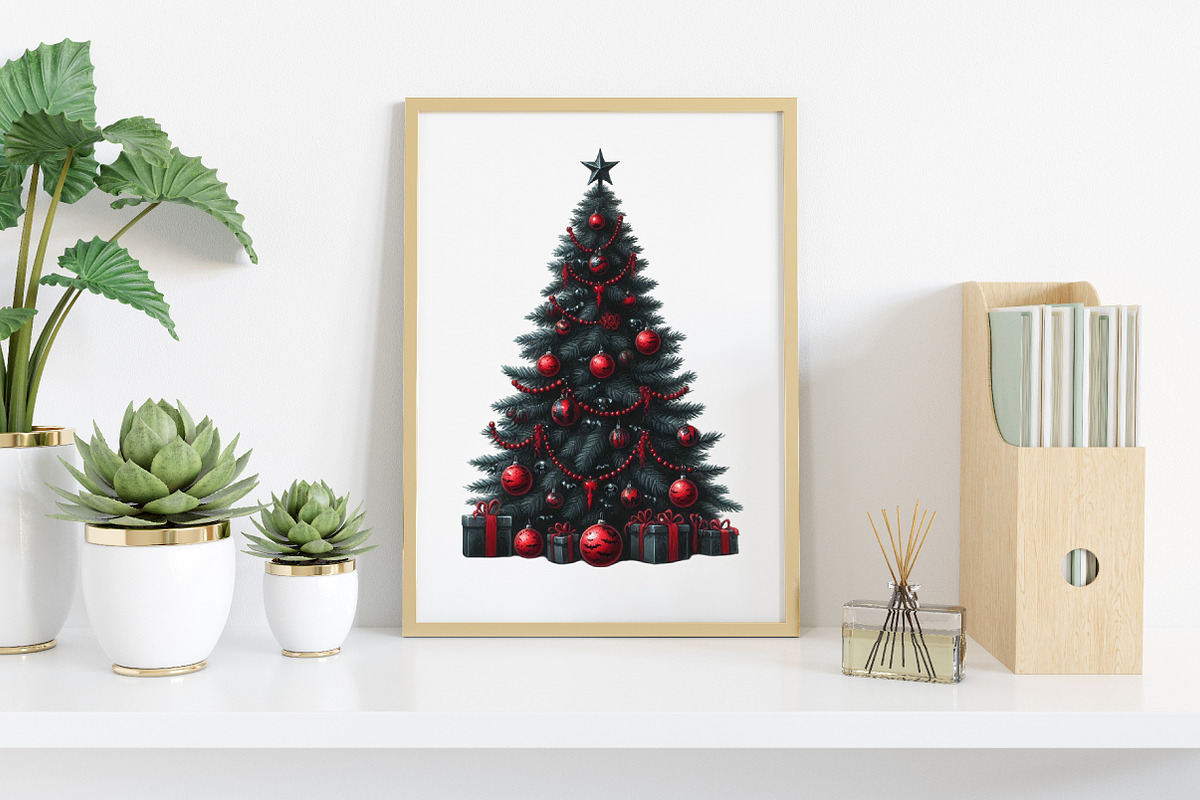 Watercolor Goth Christmas Clipart, an Illustration by Canvas Craft (Photo 5 of 8)