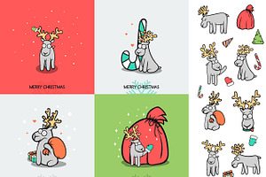 Set deer doodle, funny animals
