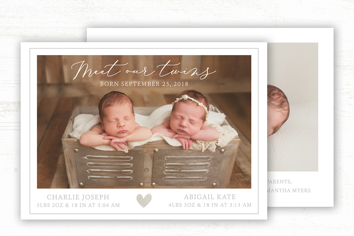 Twin Birth Announcement Template, a Card Template by Sweet Little Muse (Photo 1 of 2)