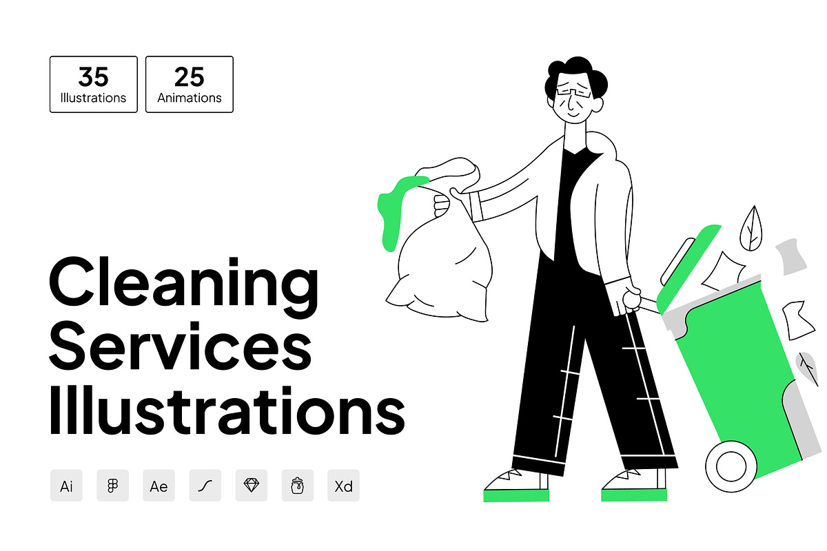 Cleaning Service Illustrations, a Person Illustration by Vectors Market (Photo 1 of 7)