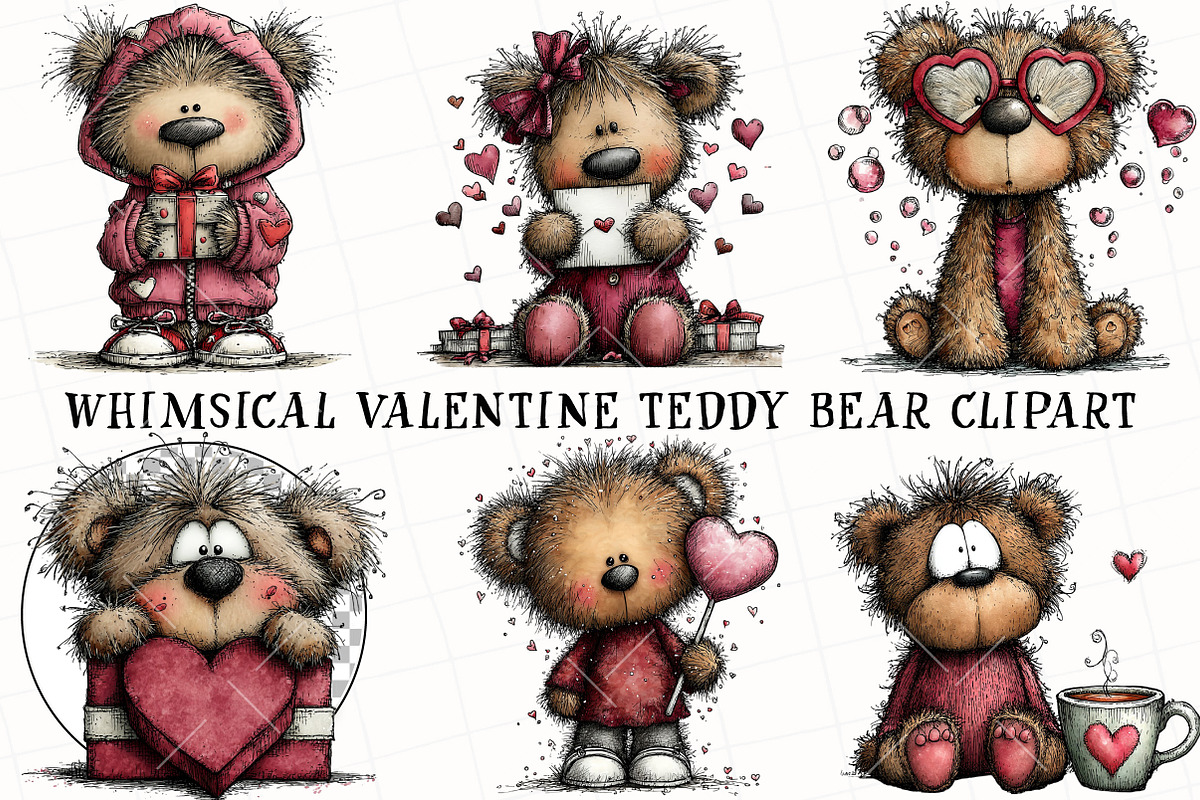 Whimsical Valentine Teddy Bear Clipa, an Illustration by OK Design (Photo 2 of 6)