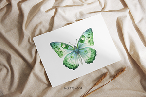 Watercolor Green Butterflies