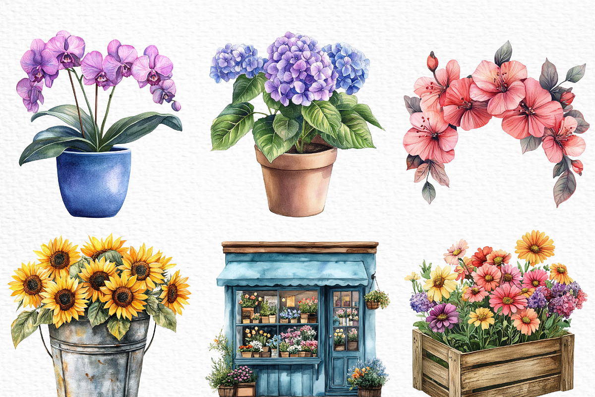 Watercolor Flower Shop Clipart, an Illustration by Craft Nest (Photo 4 of 6)
