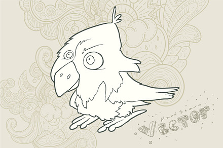 Hand drawn vector retro cartoon bird