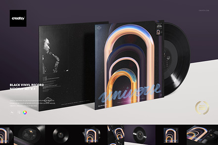 Black Vinyl Record Mockup Set v.1, a Merchandise Mockup by creatsy5