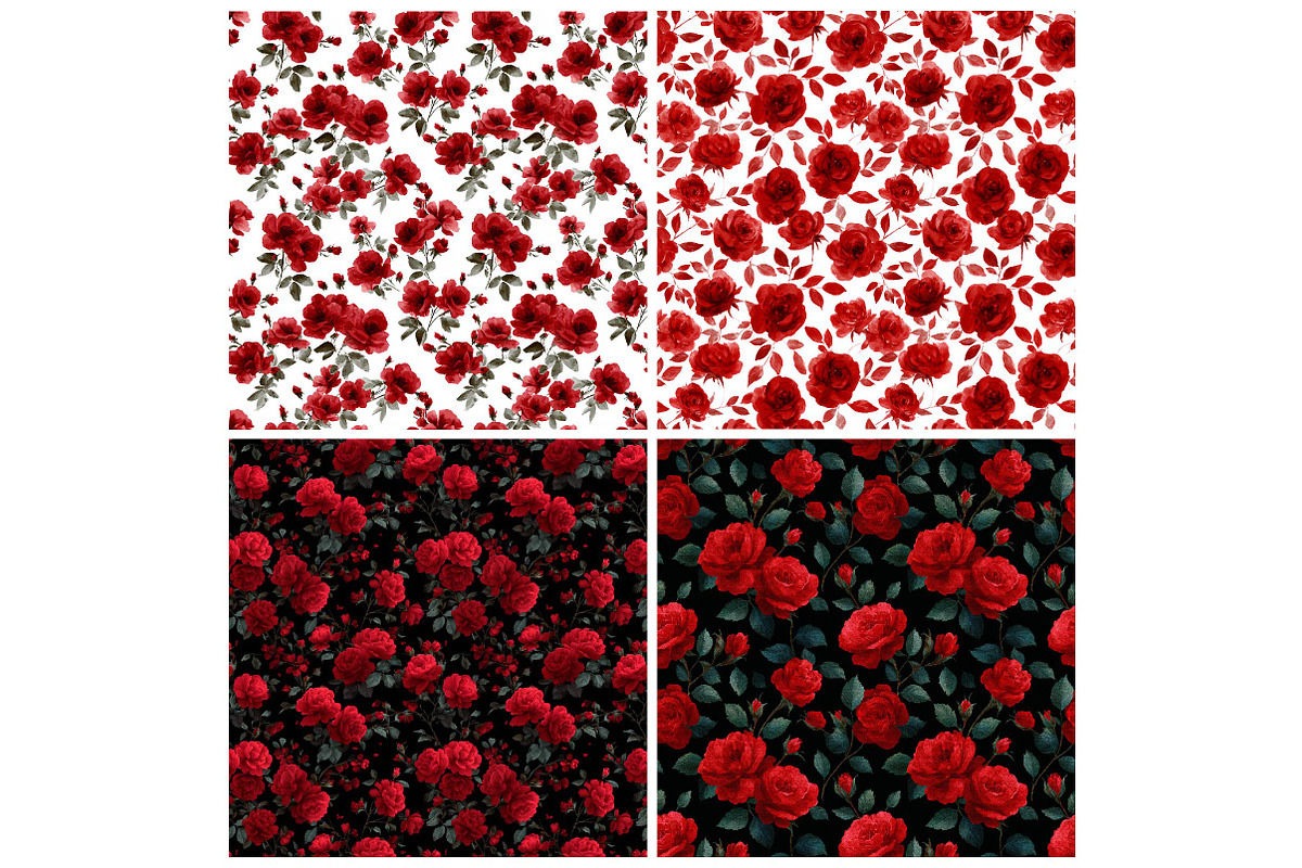 Red Inky Roses Seamless Patterns, a Texture Illustration by DreamPrint404 (Photo 3 of 4)