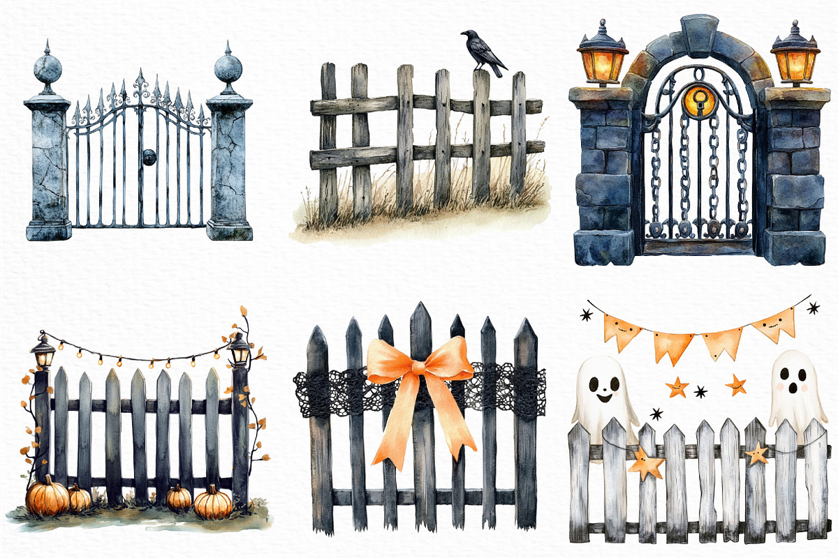 Watercolor Halloween Fence Clipart, an Illustration by Craft Nest (Photo 3 of 6)