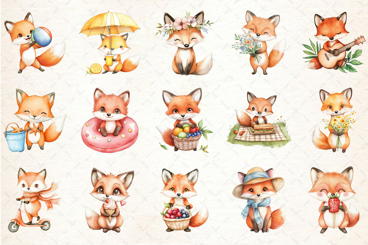 Cute Summer Baby Fox Clipart, an Illustration by Rose Art (Photo 2 of 4)