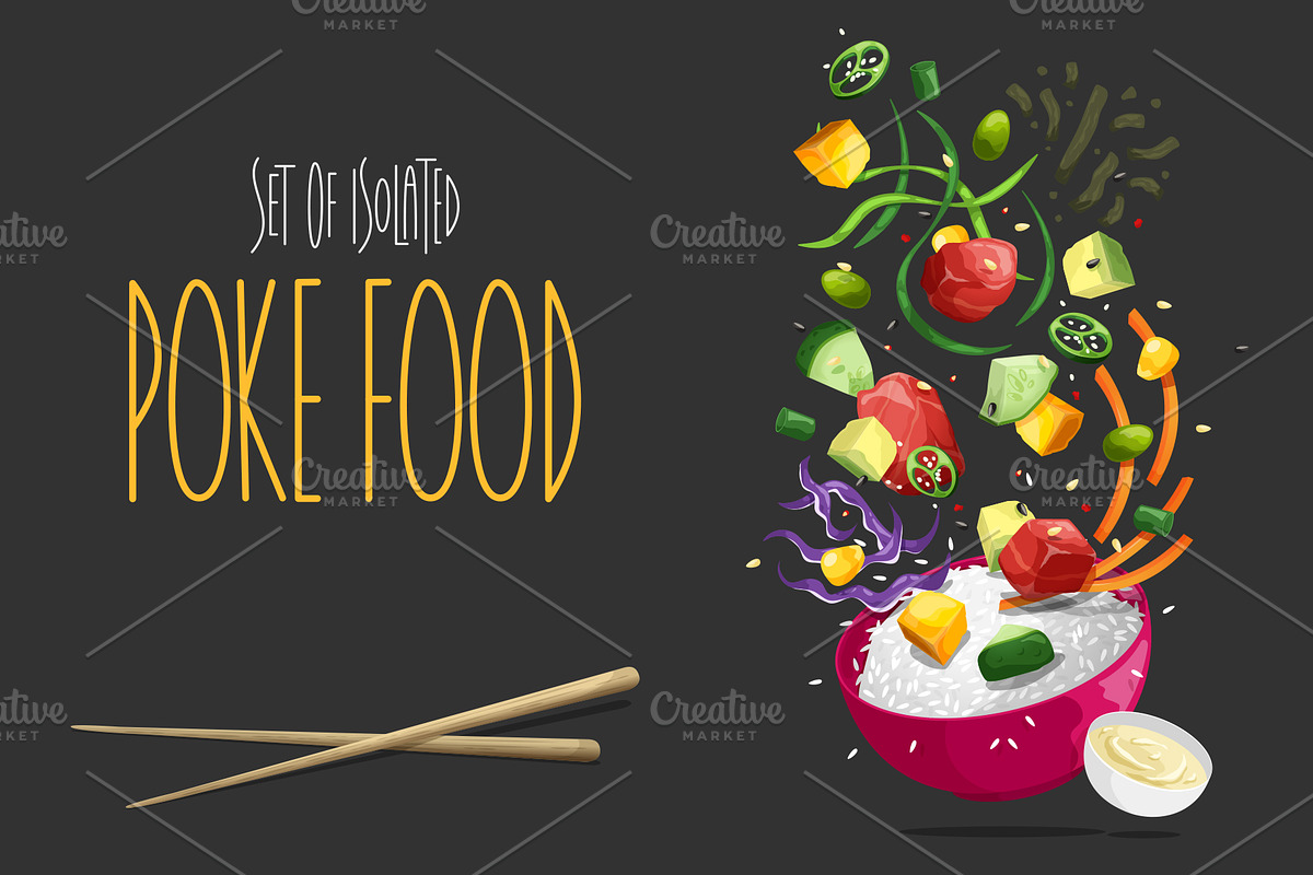 Set Poke. Vector Illustrations, a Food Illustration by AKOMIX (Photo 1 of 5)