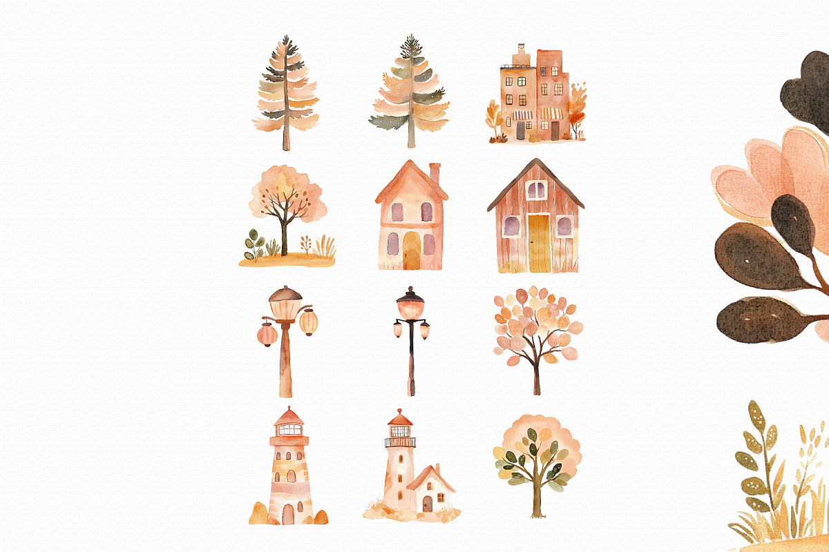 Watercolor Houses Clipart PNG, an Illustration by Libby Wishes (Photo 2 of 4)
