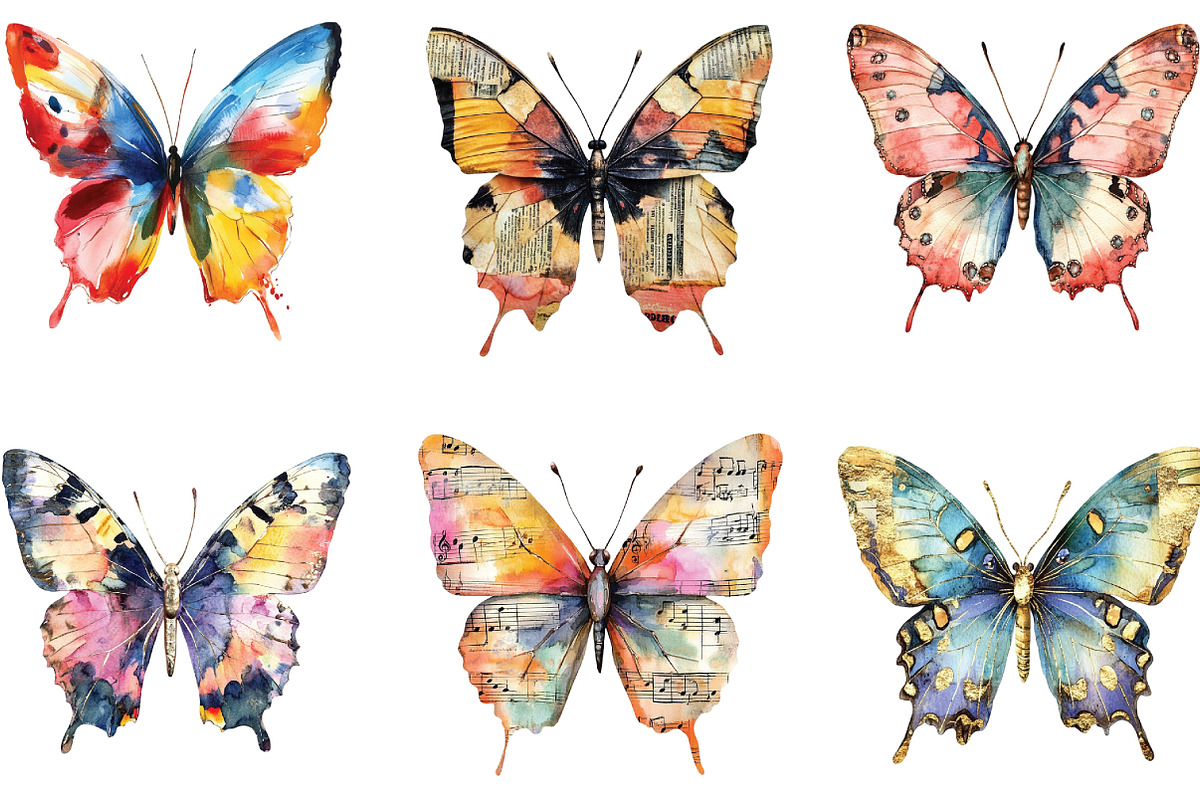 Mixed Media Butterflies Printable, an Illustration by CraftArtStudio (Photo 2 of 6)