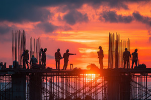 Construction Workers Silhouette Suns, a Photo by Pixeness Studio