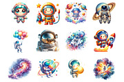 Astronaut and Space Watercolor, a Technology Illustration by fashionaddict (Thumbnail 2 of 7)
