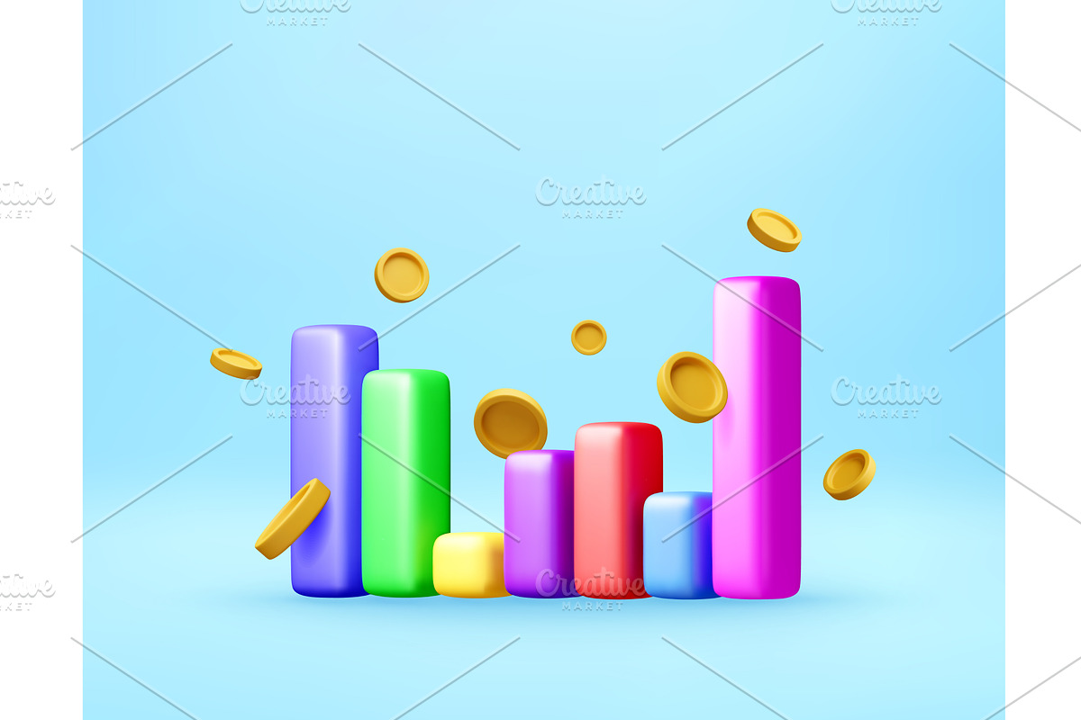 Colorful 3D bar graph with floating, a Finance Illustration by Abscent