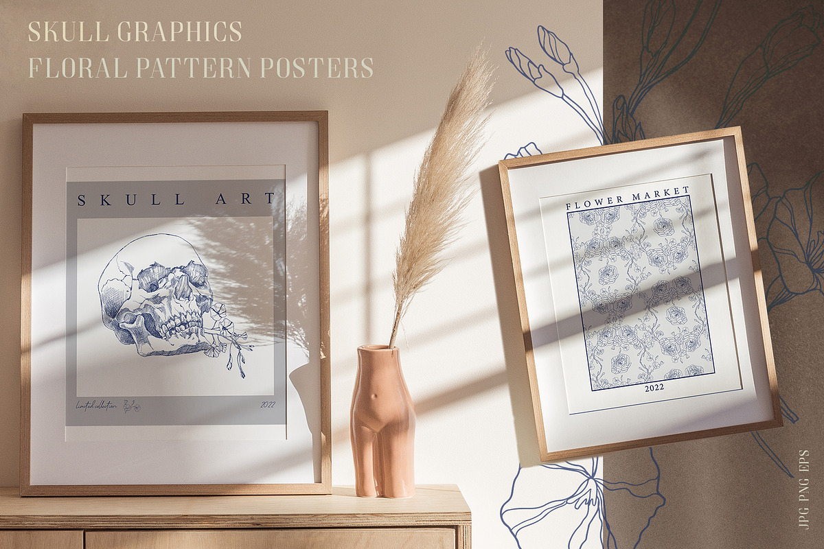 Skull and flowers poster set, a Texture Illustration by LanaDzi (Photo 4 of 10)