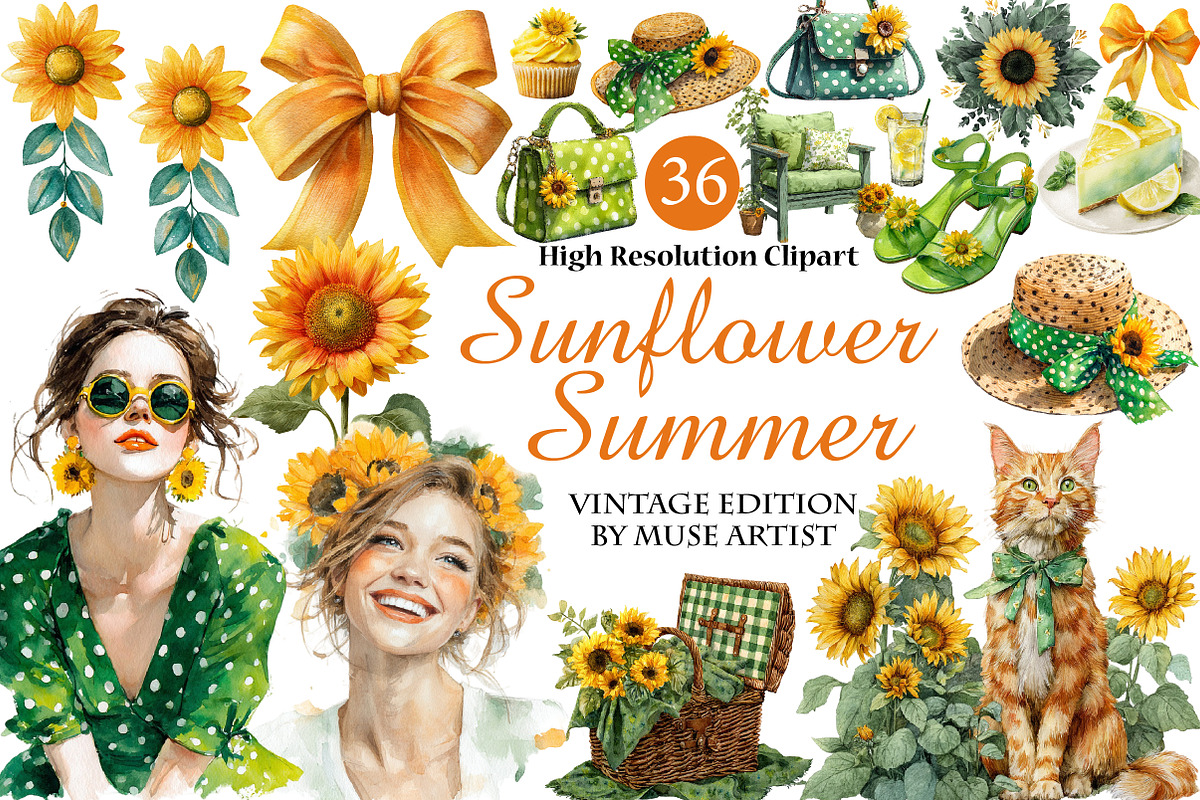 Watercolor Sunflower Summer Clipart, an Illustration by DreamArtGraphic (Photo 1 of 4)