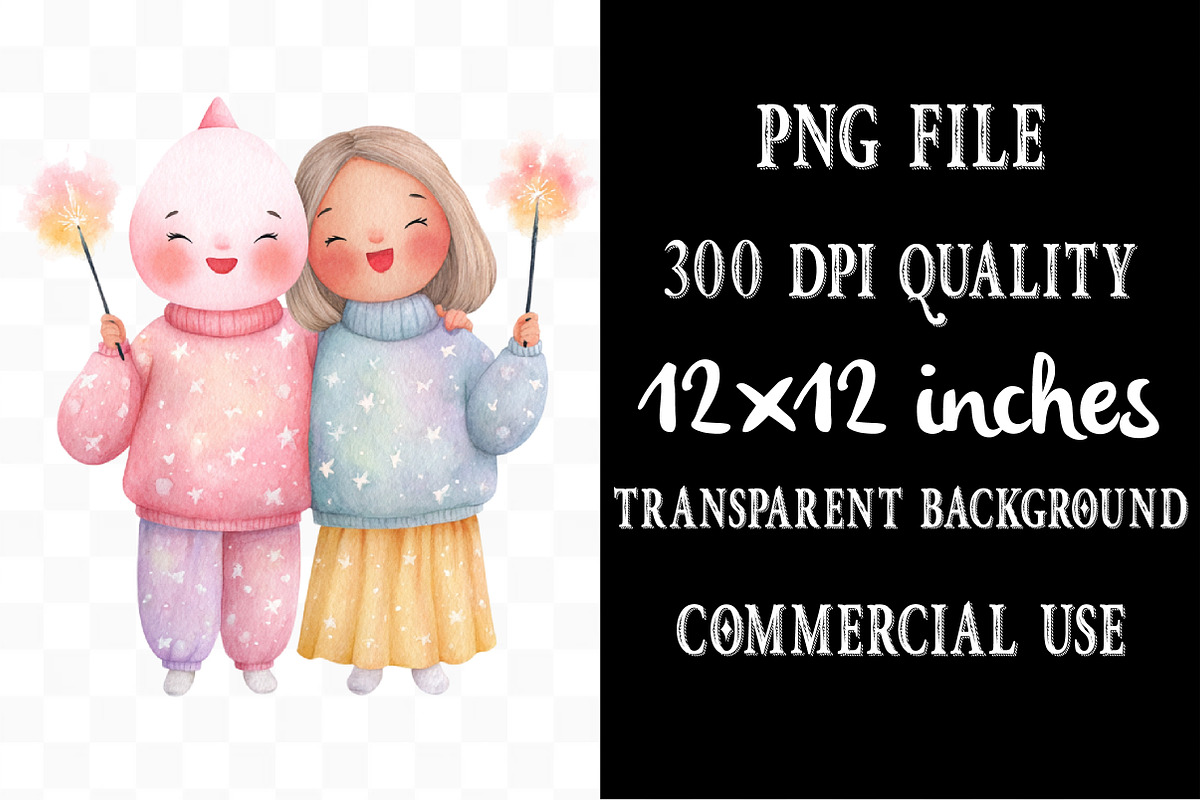 Watercolor Cute New Year Clipart, an Illustration by Designking (Photo 4 of 5)