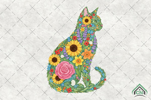 Wildflower Cat PNG, an Illustration by Craft Nest