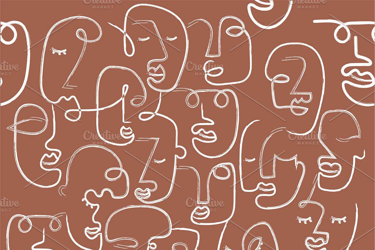 Outline brush hand drawn faces eps, a Decorative Illustration by Mary P (Photo 4 of 4)