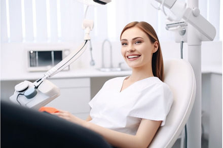 smiling woman patient in chair at, a Health & Medical Photo by Sergey Kotenev
