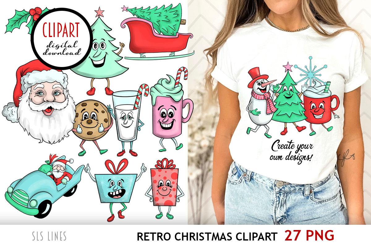 Retro Christmas Clipart 1950s, an Illustration by SLS Lines (Photo 2 of 7)