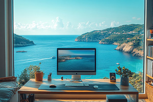 Stunning coastal view from a modern, a Photo by Tanuart