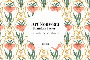 Elegant Art Nouveau Floral Pattern, a Pattern Graphic by PaperJamLab