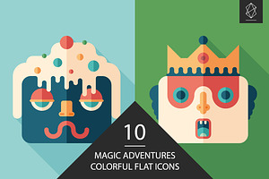 Magic adventures flat square icons