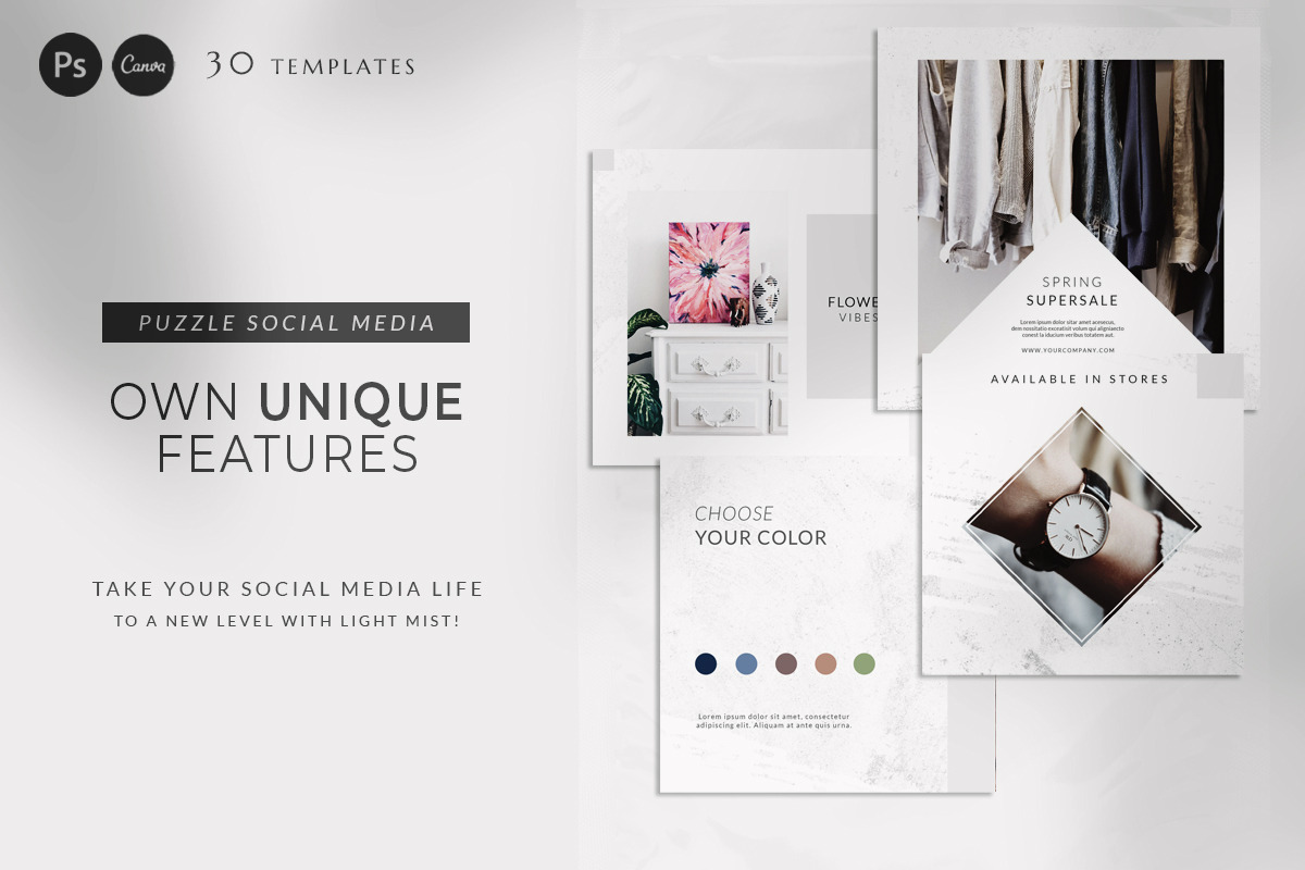 Instagram Puzzle Mist - Canva & PS, a Social Media Template by Eviory (Photo 2 of 11)