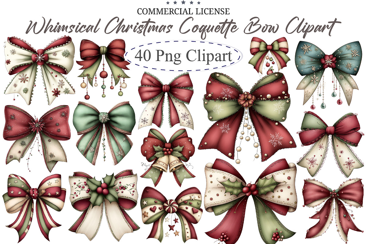 Whimsical Christmas Coquette Bow Cli, an Illustration by designcity5 (Photo 1 of 5)
