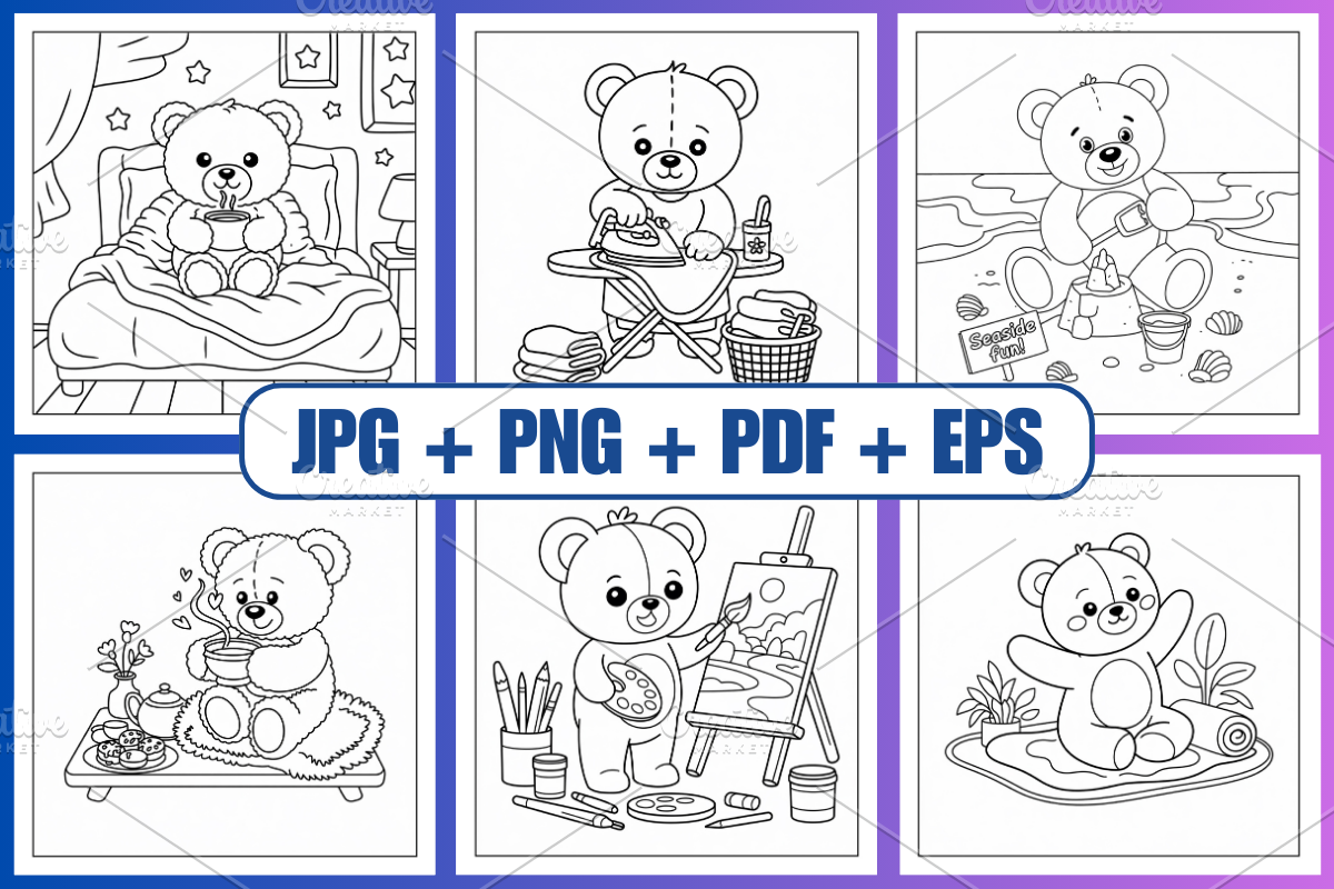 Kawaii Bear Coloring Pages For Kids, an Animal Illustration by Daisy Doodle
