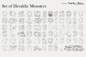 Set Of Heraldic Monsters