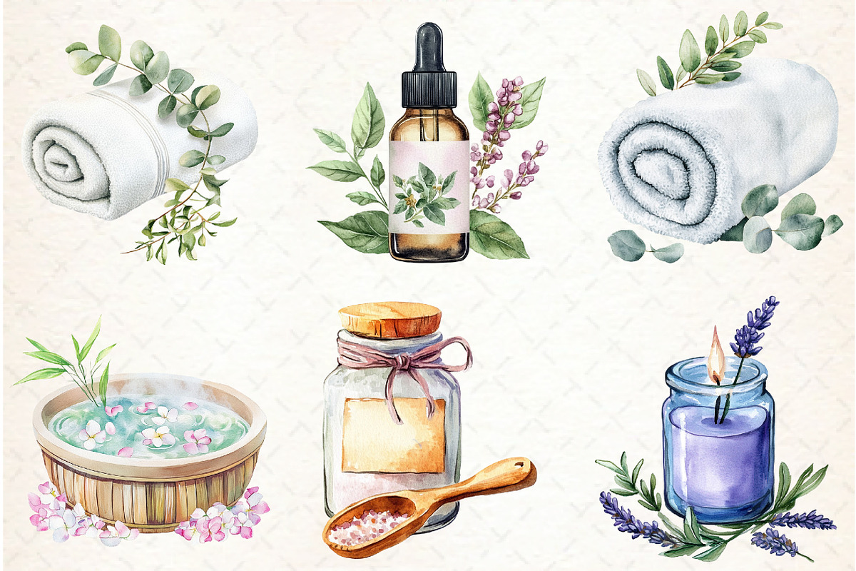 Watercolor Spa Clipart, Self Care Pn, an Illustration by Libby Wishes (Photo 3 of 7)