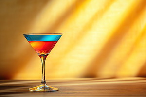 Vibrant martini cocktail shines in elegant glass on a wooden surface under soft, a Food & Drink Photo by AlyaAnd
