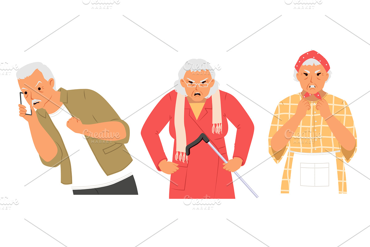 Three elderly characters display a, an Object Illustration by SiberianArt