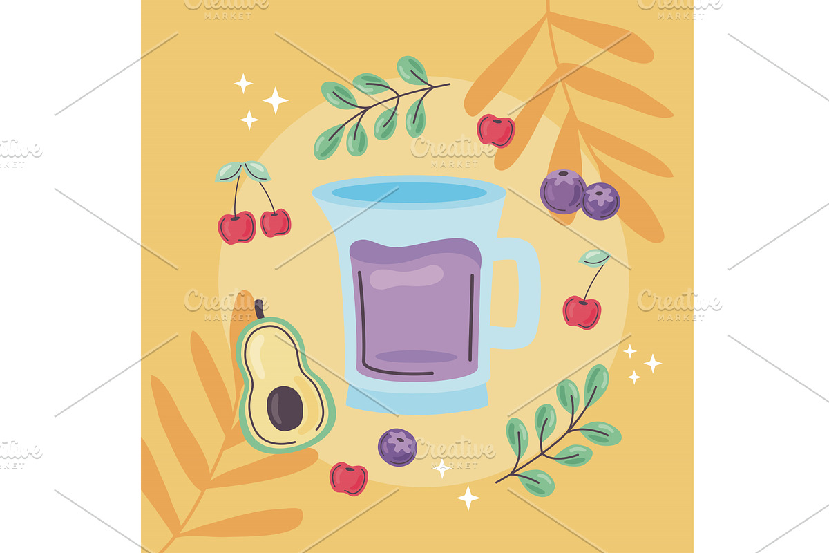 purple smoothie and fruits, a Food Illustration by studiogstock