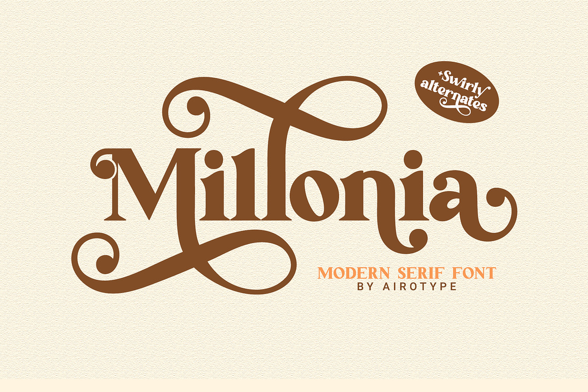 Millonia - Display Serif with Swirl, a Serif Font by Airotype (Photo 1 of 17)