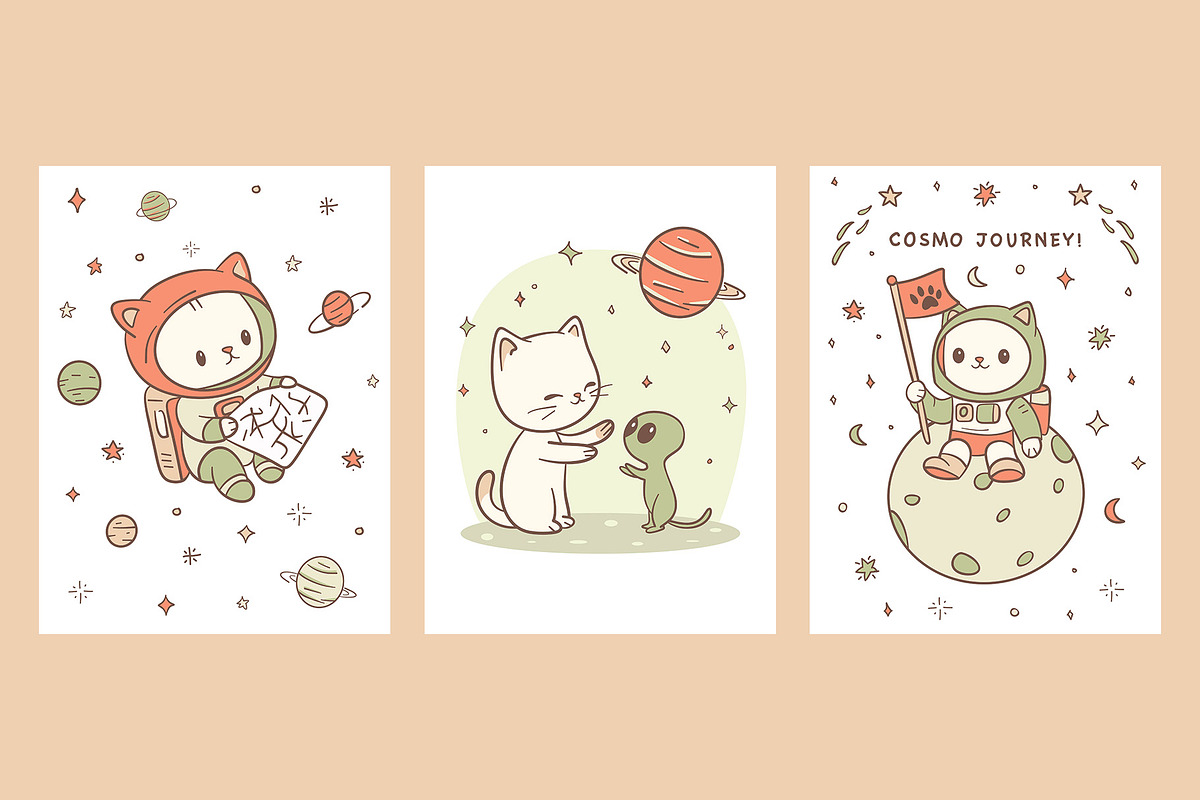 Kawaii Space Cats Bundle, an Animal Illustration by Mariia Kovalchuk (Photo 4 of 17)