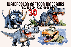 Watercolor Caricature Dinosaurs, an Animal Illustration by PrintHaven Designs