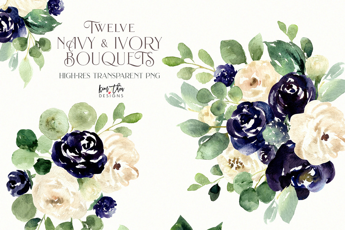 Navy and Ivory with Greenery Flowers, an Illustration by Kim Thoa Designs (Photo 2 of 10)