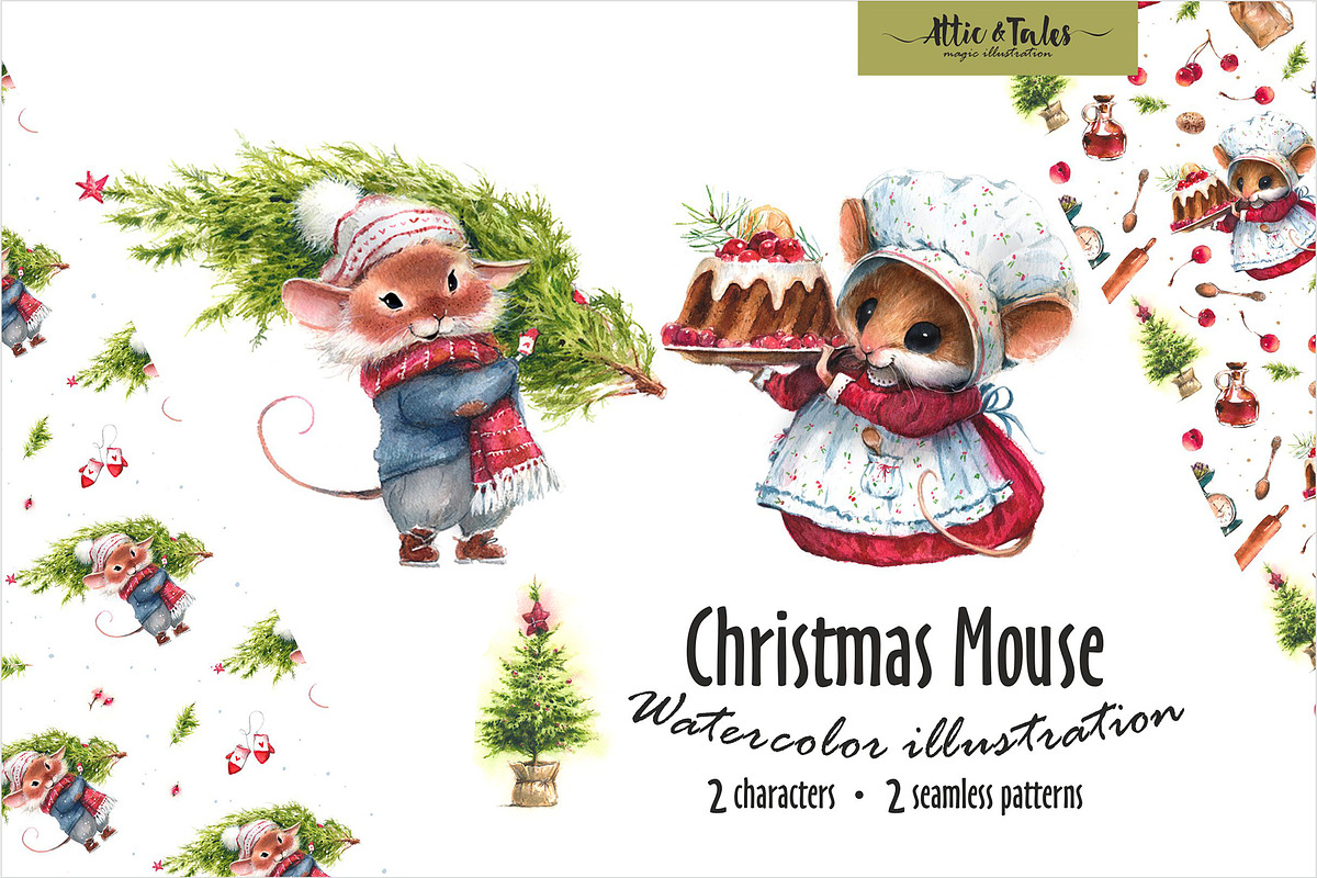 Watercolor Christmas Mice, an Illustration by atticandtales (Photo 1 of 3)