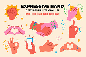 Expressive Hand Gestures Vector, an Object Illustration by Partikusi Design