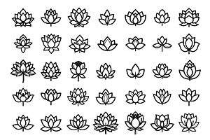 Lotus Flower Icons Set. Black