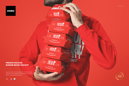 Person Holding Burger Boxes Mockup, a Packaging Mockup by creatsy5
