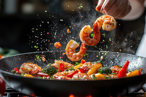 Delicious Shrimp Stir Fry Cooking in, a Food & Drink Photo by Pixeness Studio
